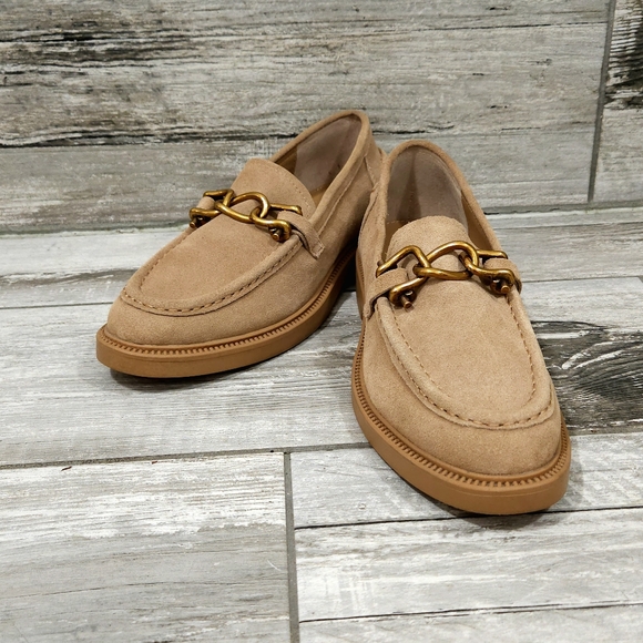 STEVE MADDEN "Karmine" Leather/Suede Chunky Heel Loafer with Chainlink Detail - Picture 6 of 15